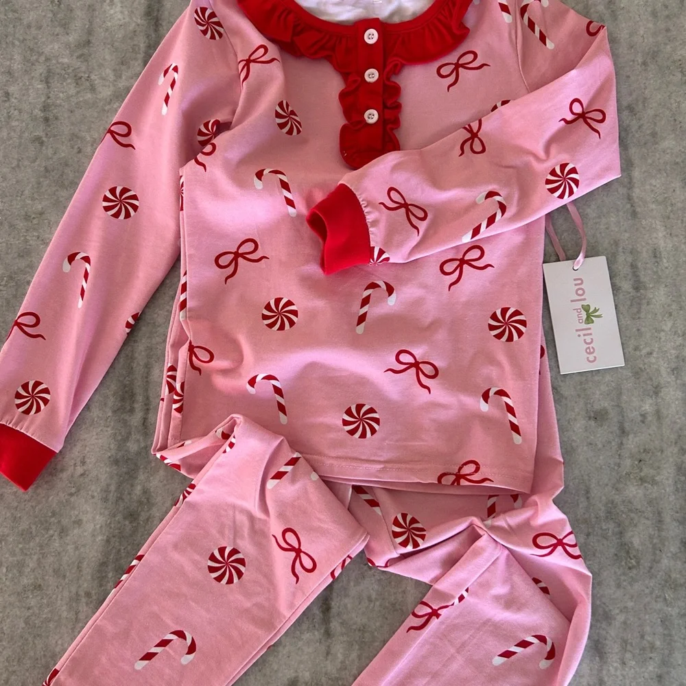 Cecil and Lou Pink & Red Candy Cane Pajama Set Size 6